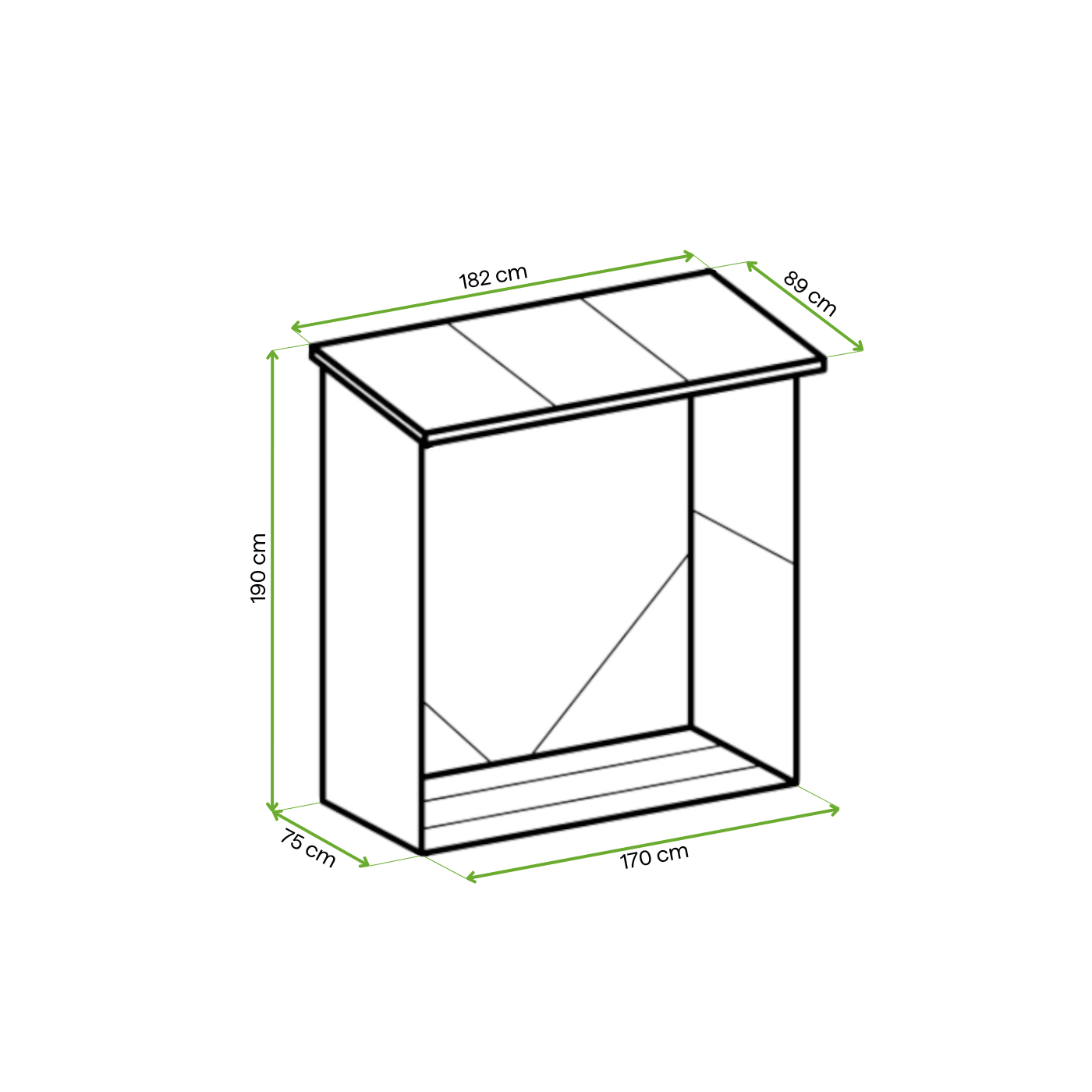 Rycina z wymiarami drewutni DENVER - Hardmaister