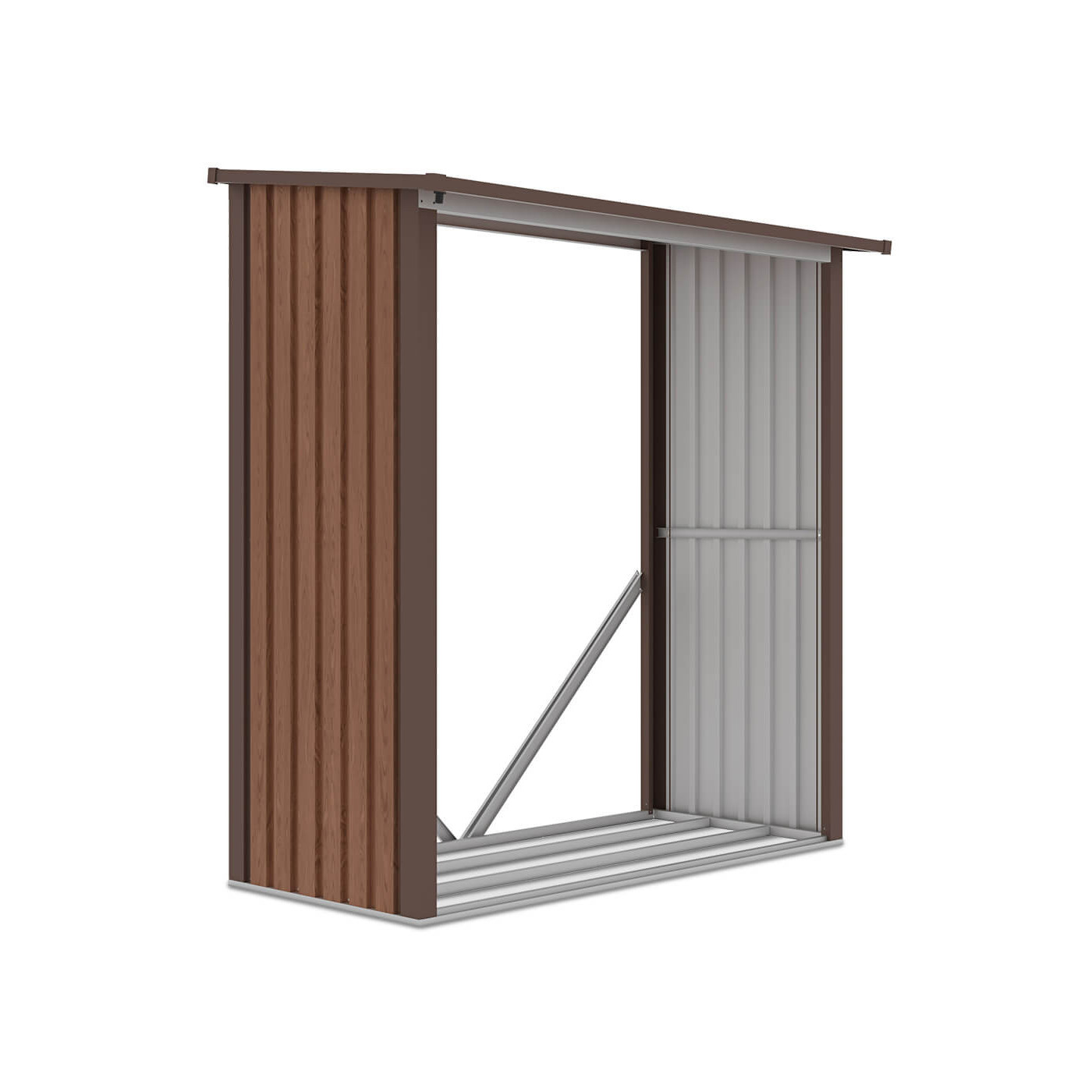 Solidna drewutnia Denver z metalu w orzechowym odcieniu od firmy Hardmaister