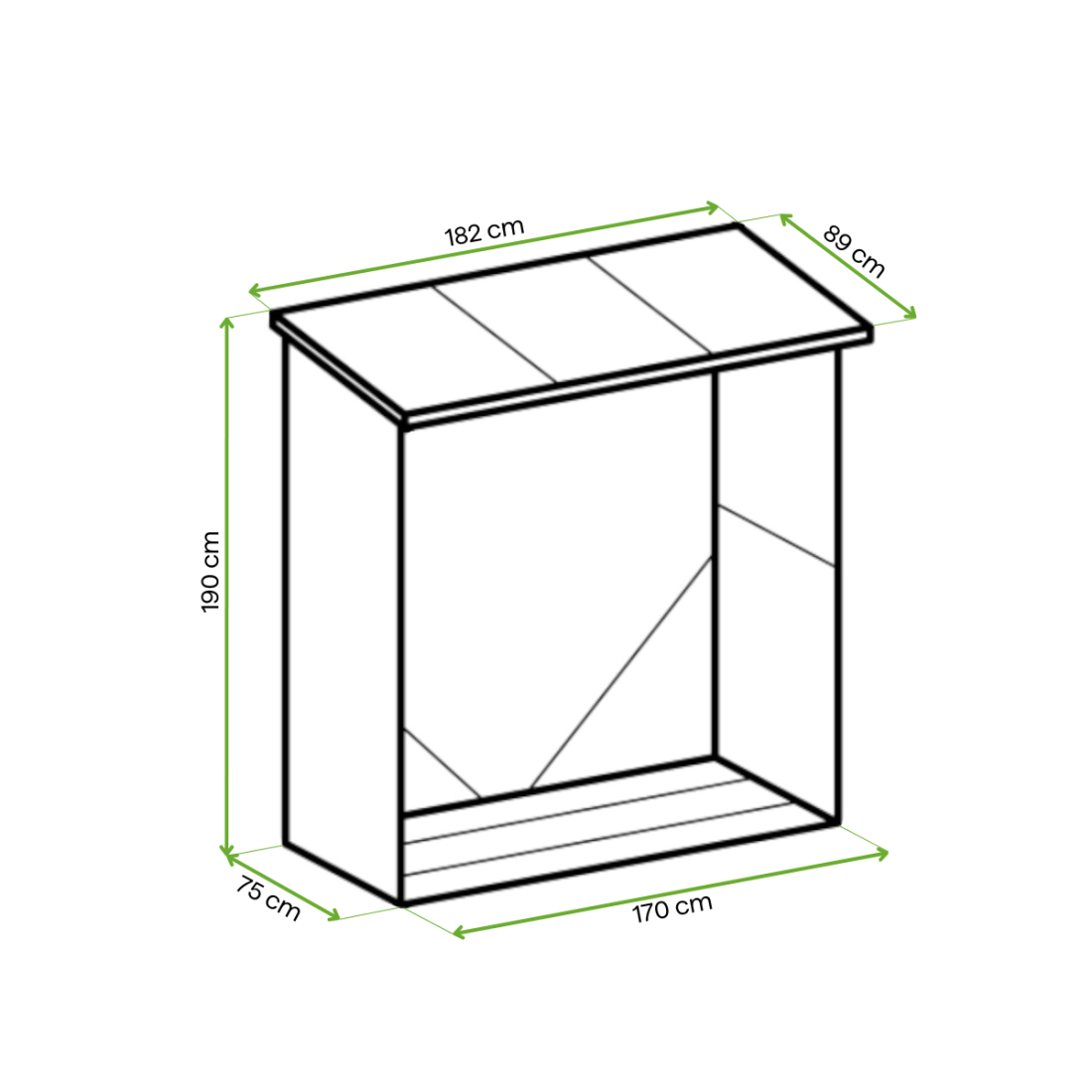 Rycina z wymiarami drewutni DENVER - Hardmaister