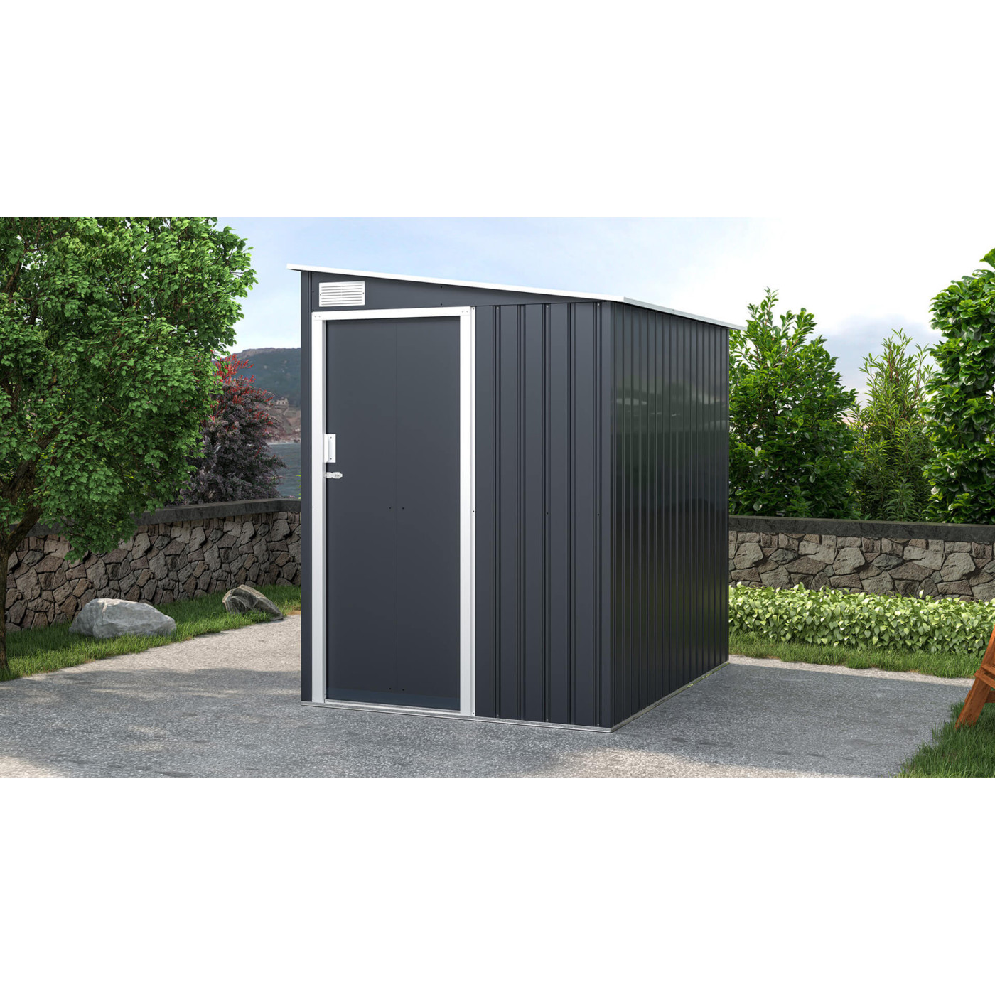 Aranżacja w ogrodzie domku ogrodowego JASPER 150x194cm w kolorze ciemnoszarym