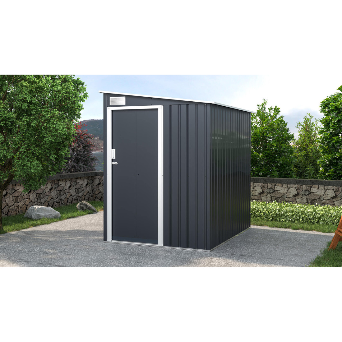 Aranżacja w ogrodzie domku ogrodowego JASPER 150x194cm w kolorze ciemnoszarym