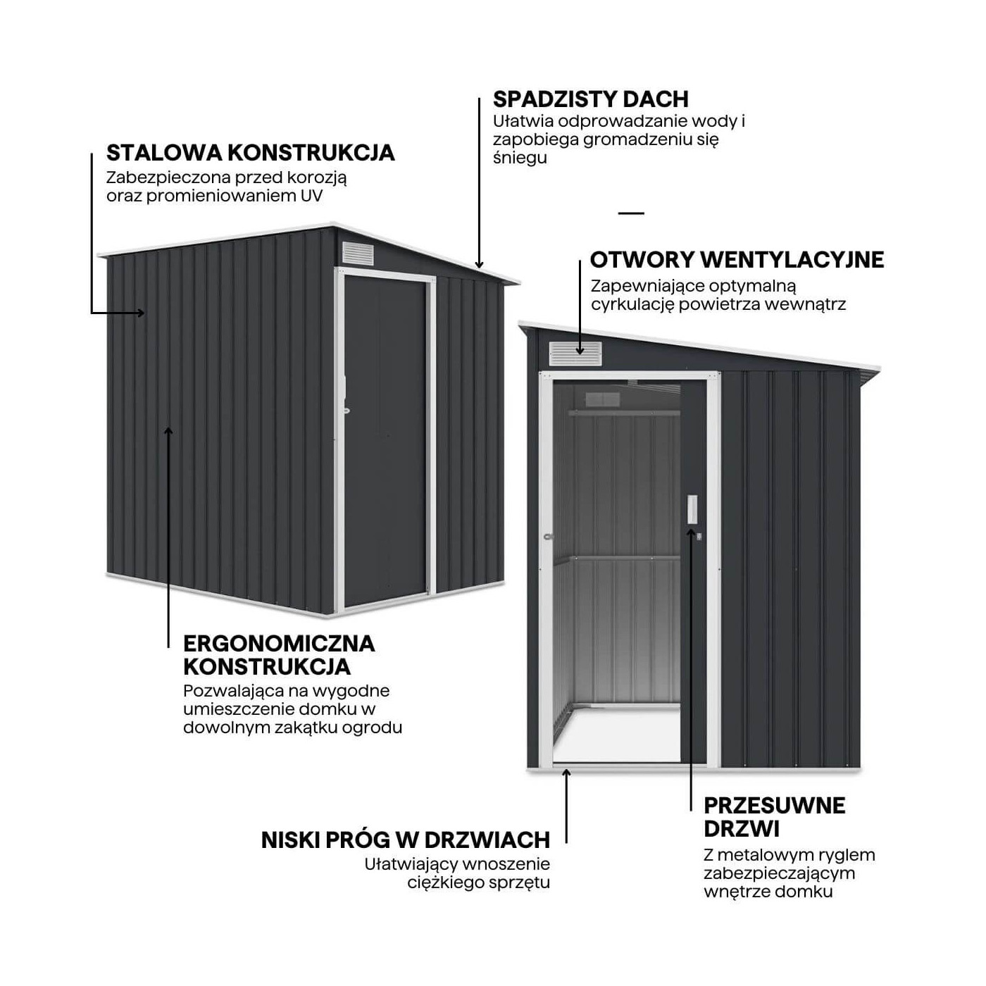 Grafika z detalami i cechami szopy narzędziowej JASPER 150x194cm w kolorze ciemnoszarym 