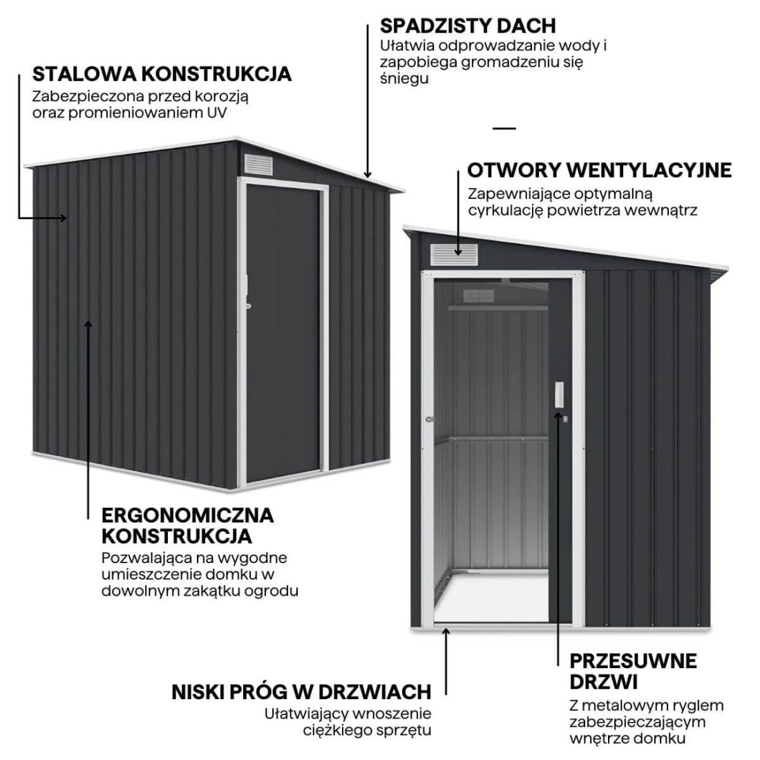 Grafika z detalami i cechami szopy narzędziowej JASPER 150x194cm w kolorze ciemnoszarym 
