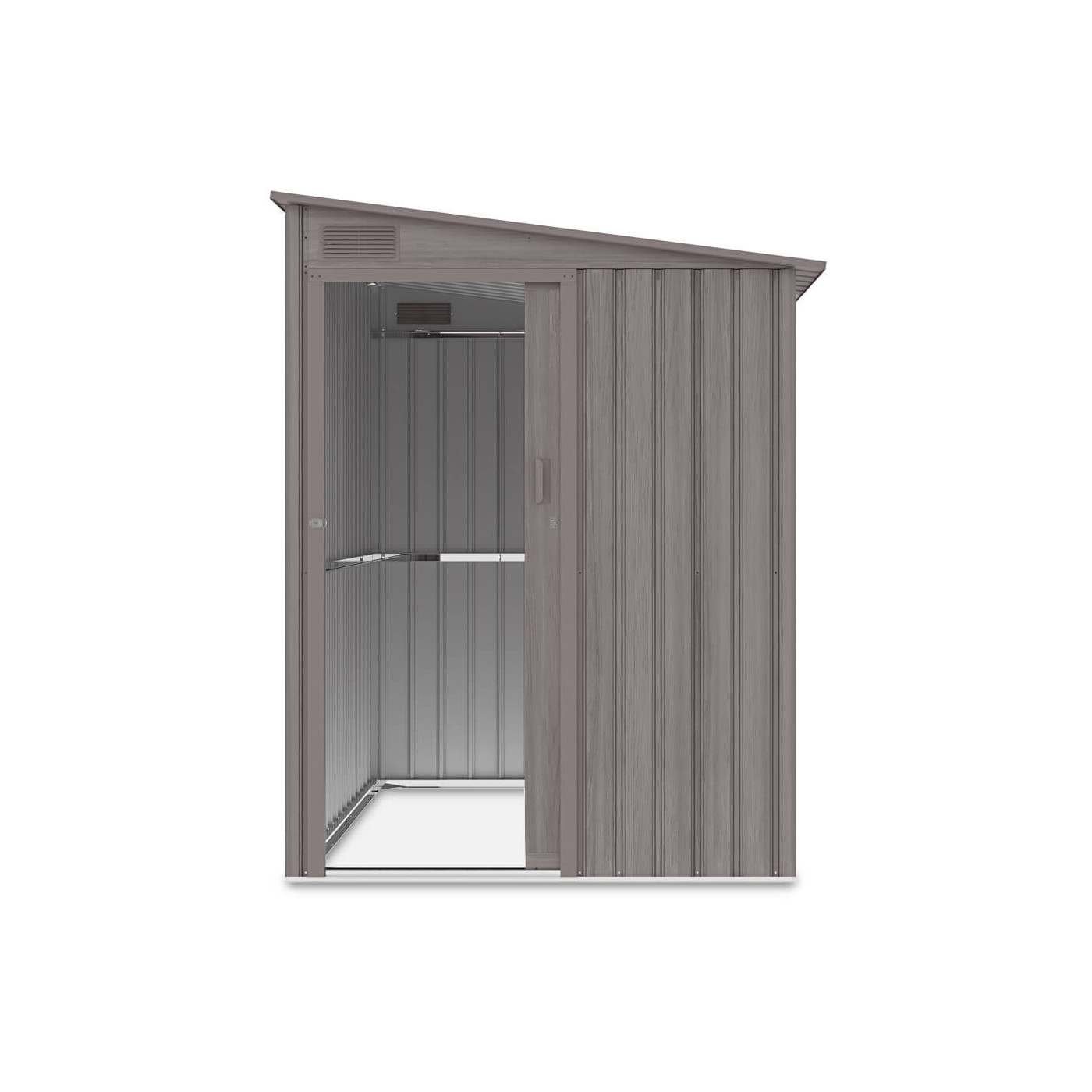 Zdjęcie ukazujące przód i wnętrze domku narzędziowego JASPER 150x194cm Hardmaister