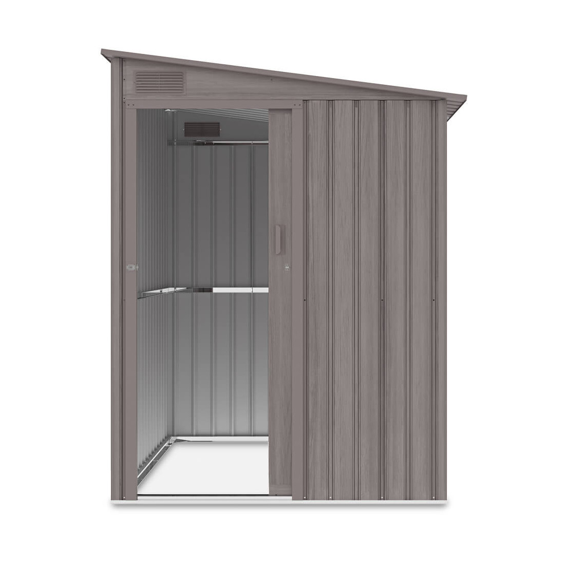 Zdjęcie ukazujące przód i wnętrze domku narzędziowego JASPER 150x194cm Hardmaister