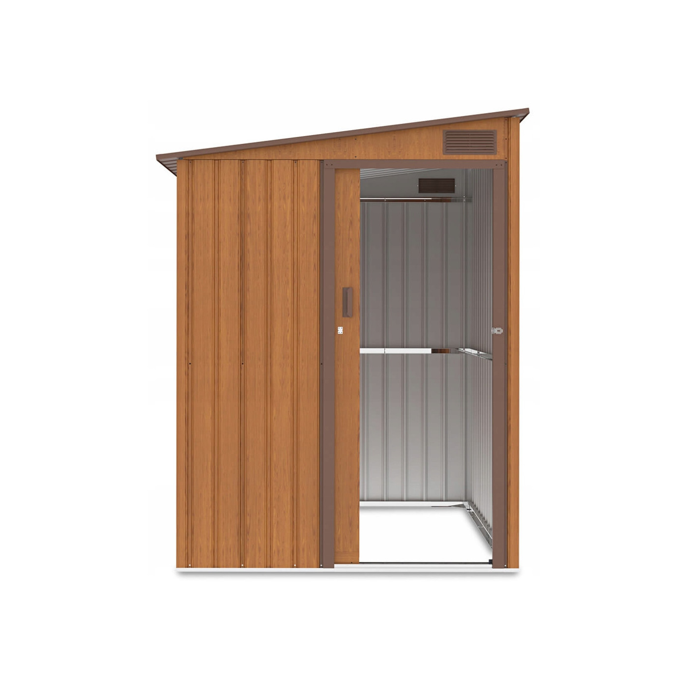 Zdjęcie ukazujące i wnętrze domku narzędziowego JASPER 150x194cm oak brown