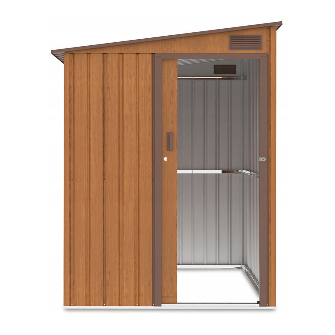 Zdjęcie ukazujące i wnętrze domku narzędziowego JASPER 150x194cm oak brown