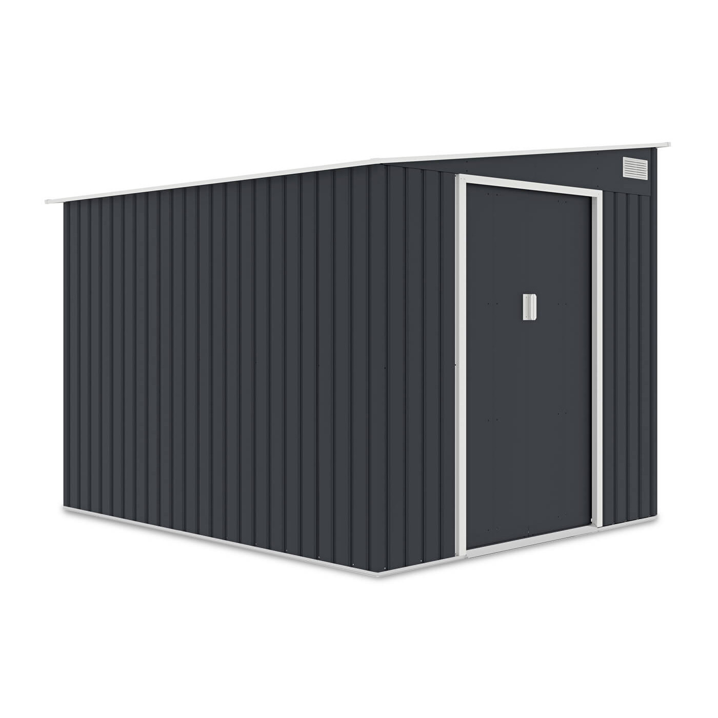Domek na narzędzia JASPER 214x257cm Cold Grey, widok na lewy bok i drzwi na przodzie 