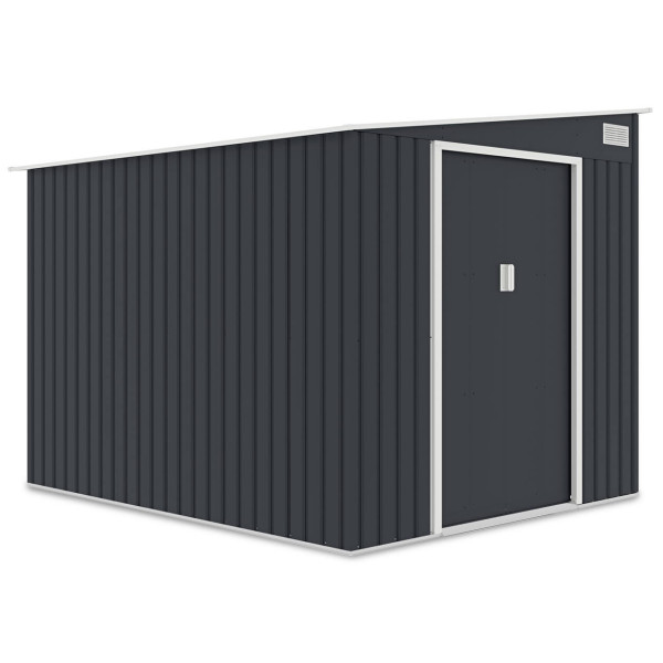 Domek na narzędzia JASPER 214x257cm Cold Grey, widok na lewy bok i drzwi na przodzie 