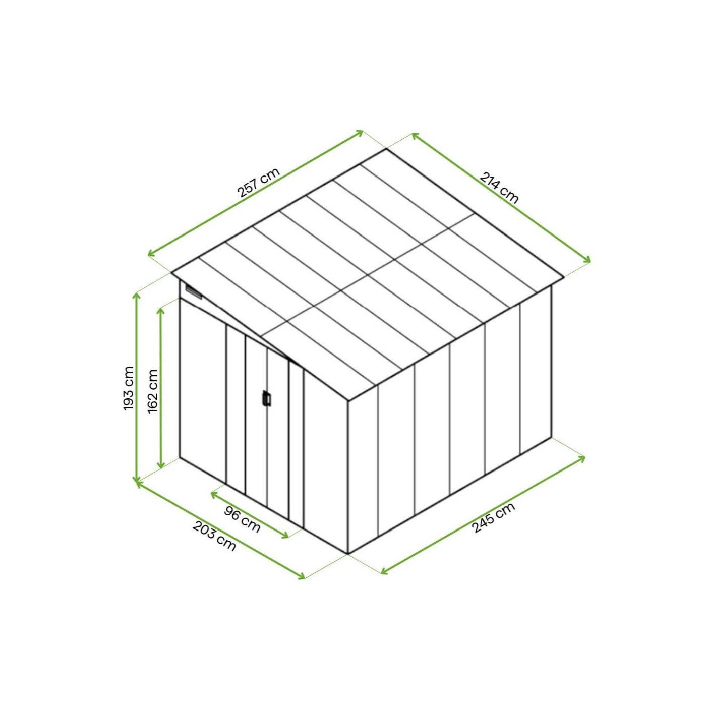 Rycina z wymiarami domku narzędziowego JASPER 214x257cm Cold Grey