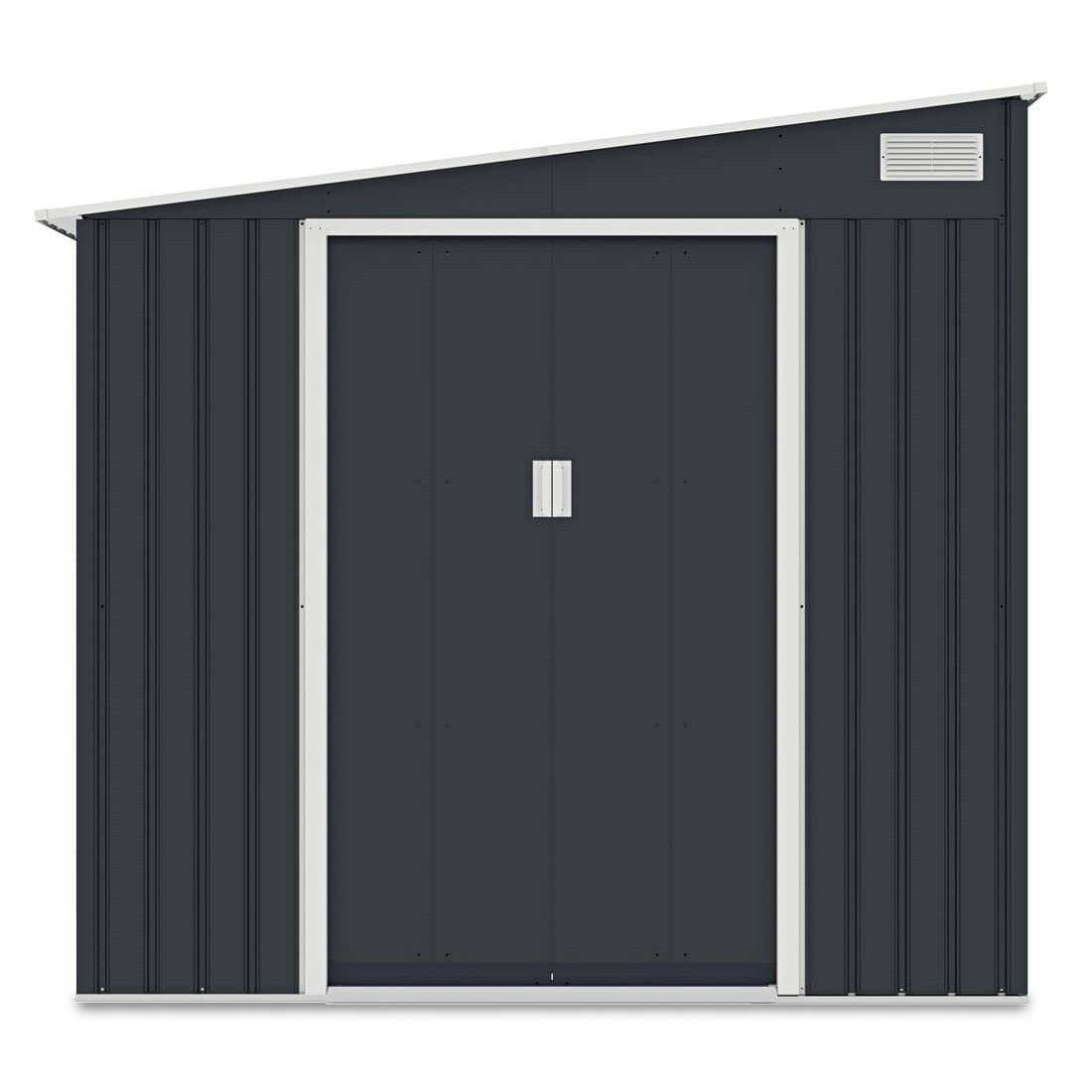 Widok na przednią ścianę domku na narzędzia JASPER 214x257cm Cold Grey