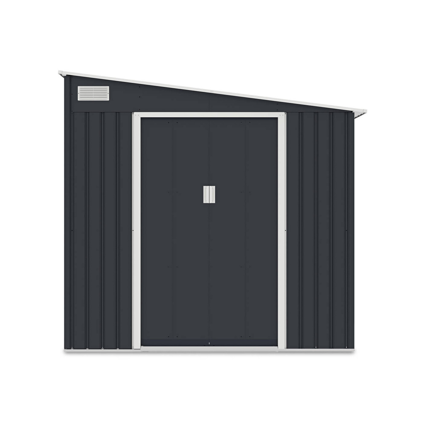 Widok na przednią ścianę domku z zamkniętymi drzwiami JASPER 214x257cm Cold Grey