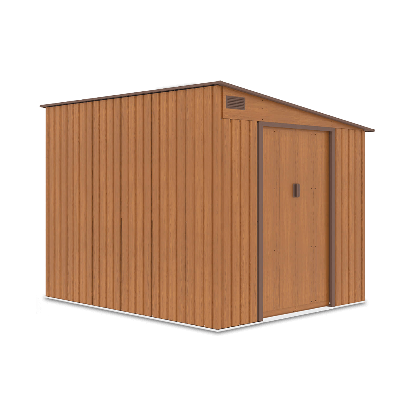 Szopa narzędziowa JASPER 214x257cm Oak Brown na białym tle, zdjęcie z boku 