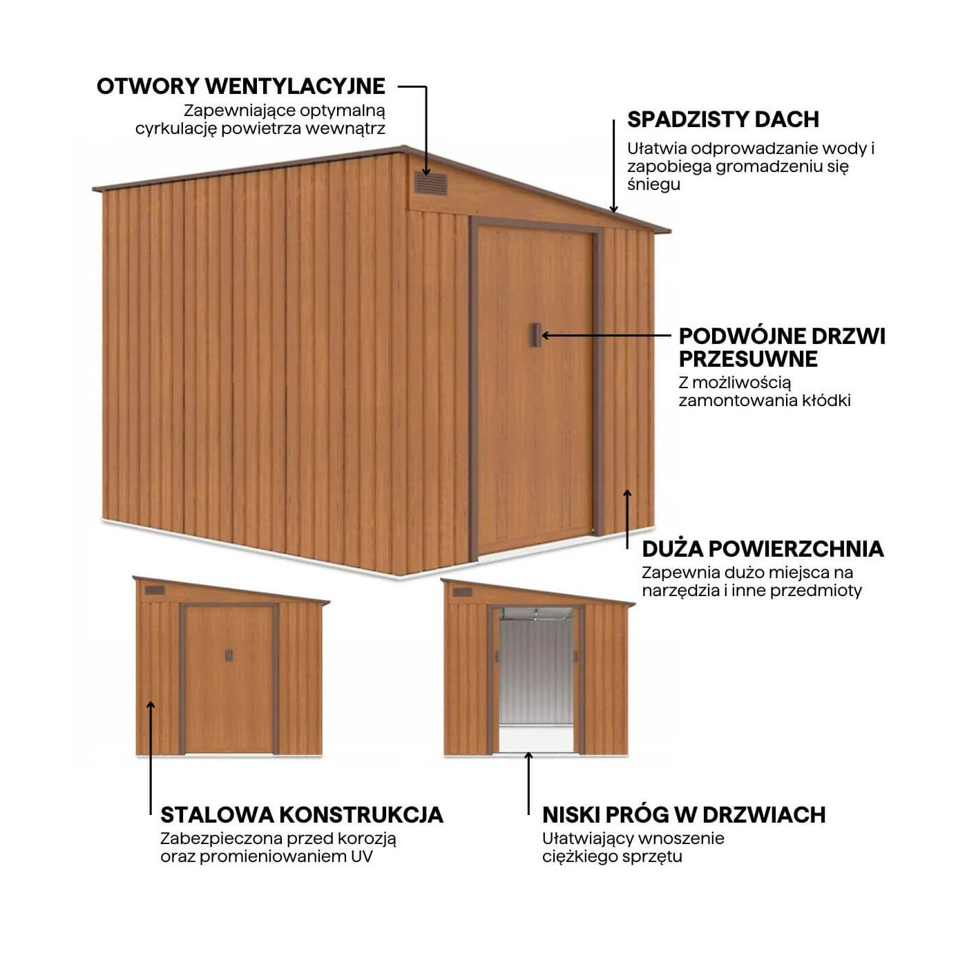 Grafika z cechami i detalami domku na narzędzia JASPER 214x257cm Oak Brown