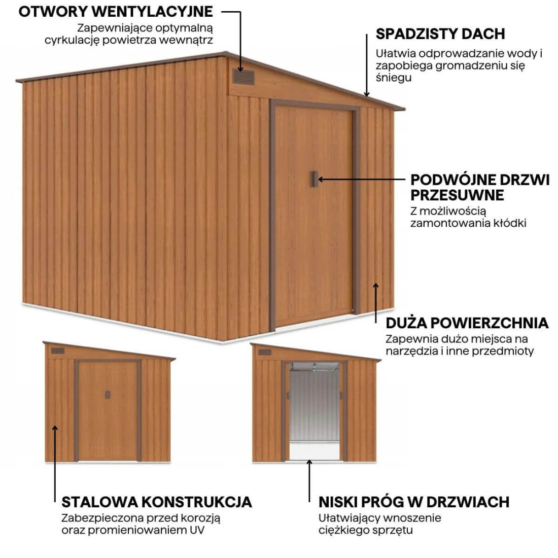 Grafika z cechami i detalami domku na narzędzia JASPER 214x257cm Oak Brown