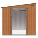 Widok na przednią ścianę domku na narzędzia, otwarte drzwi - JASPER 214x257cm Oak Brown
