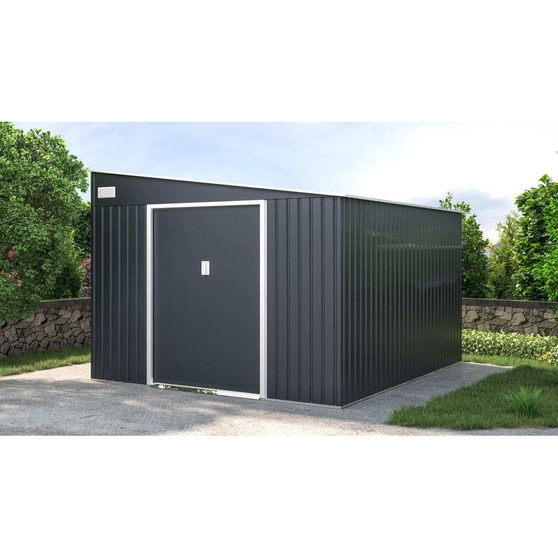 Aranżacja domku Jasper 279x321cm Cold Grey w ogrodzie 