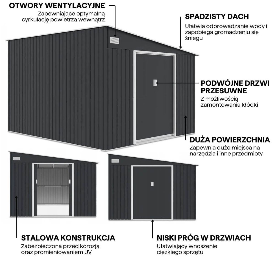 Grafika z detalami i cechami domku narzędziowego JASPER 279x321cm Cold Grey