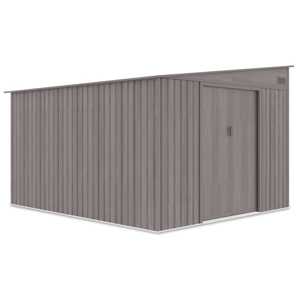 Domek ogrodowy Jasper, zdjęcie pokazujące lewą ścianę oraz drzwi na przodzie, spad dachu na lewą stronę