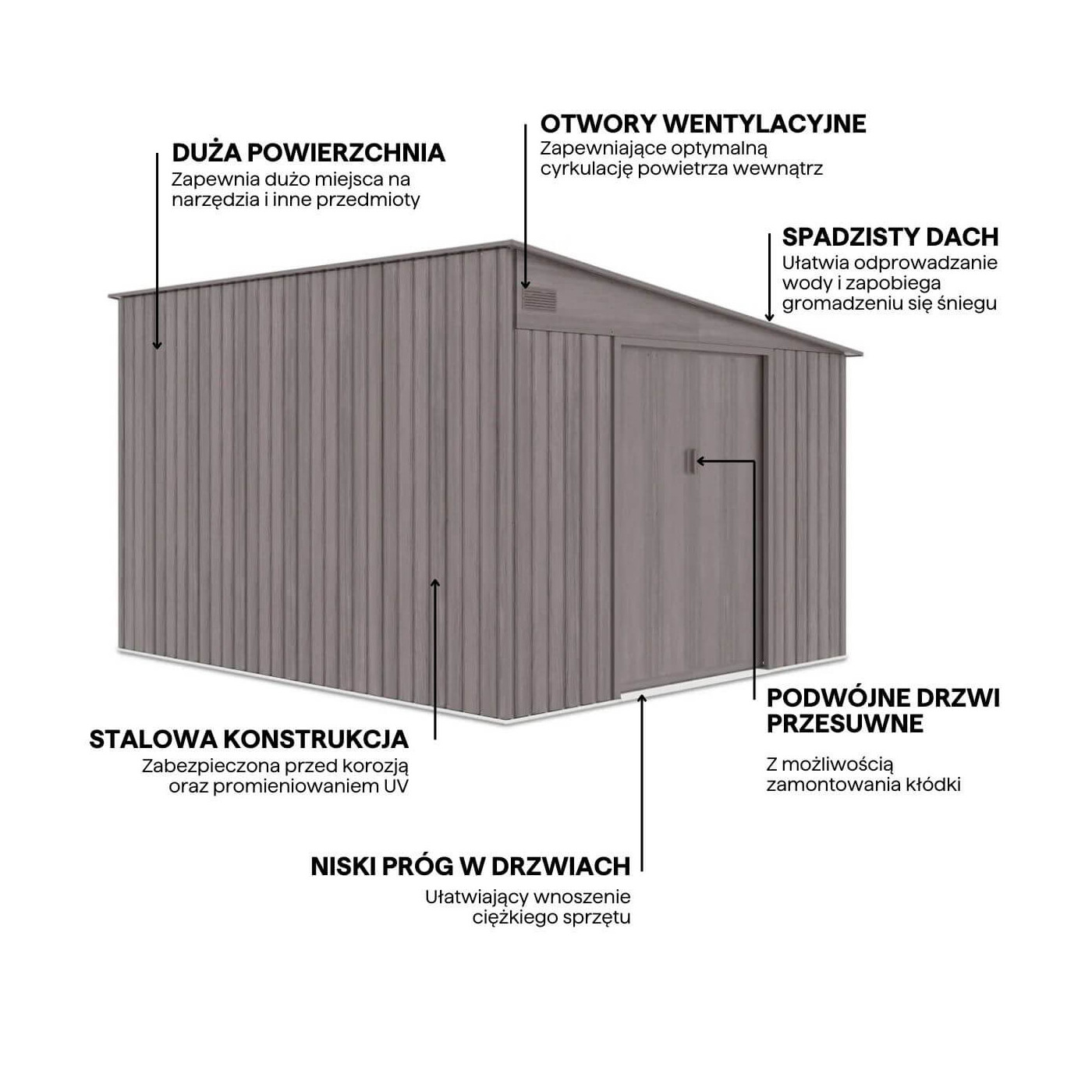 Cechy domku narzędziowego Jasper 279x321cm Light Wood