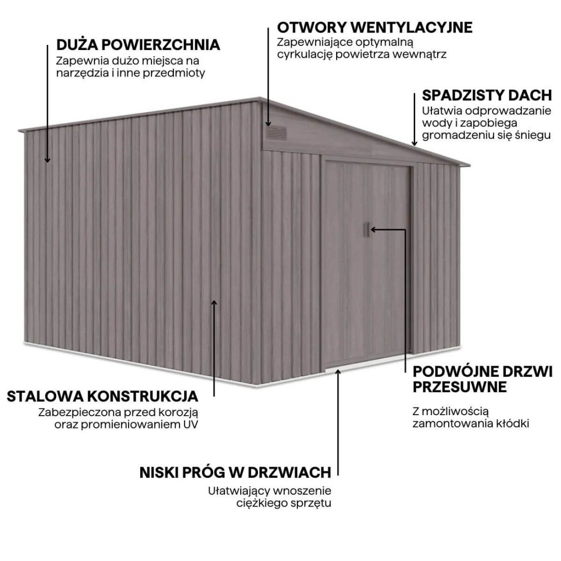 Cechy domku narzędziowego Jasper 279x321cm Light Wood