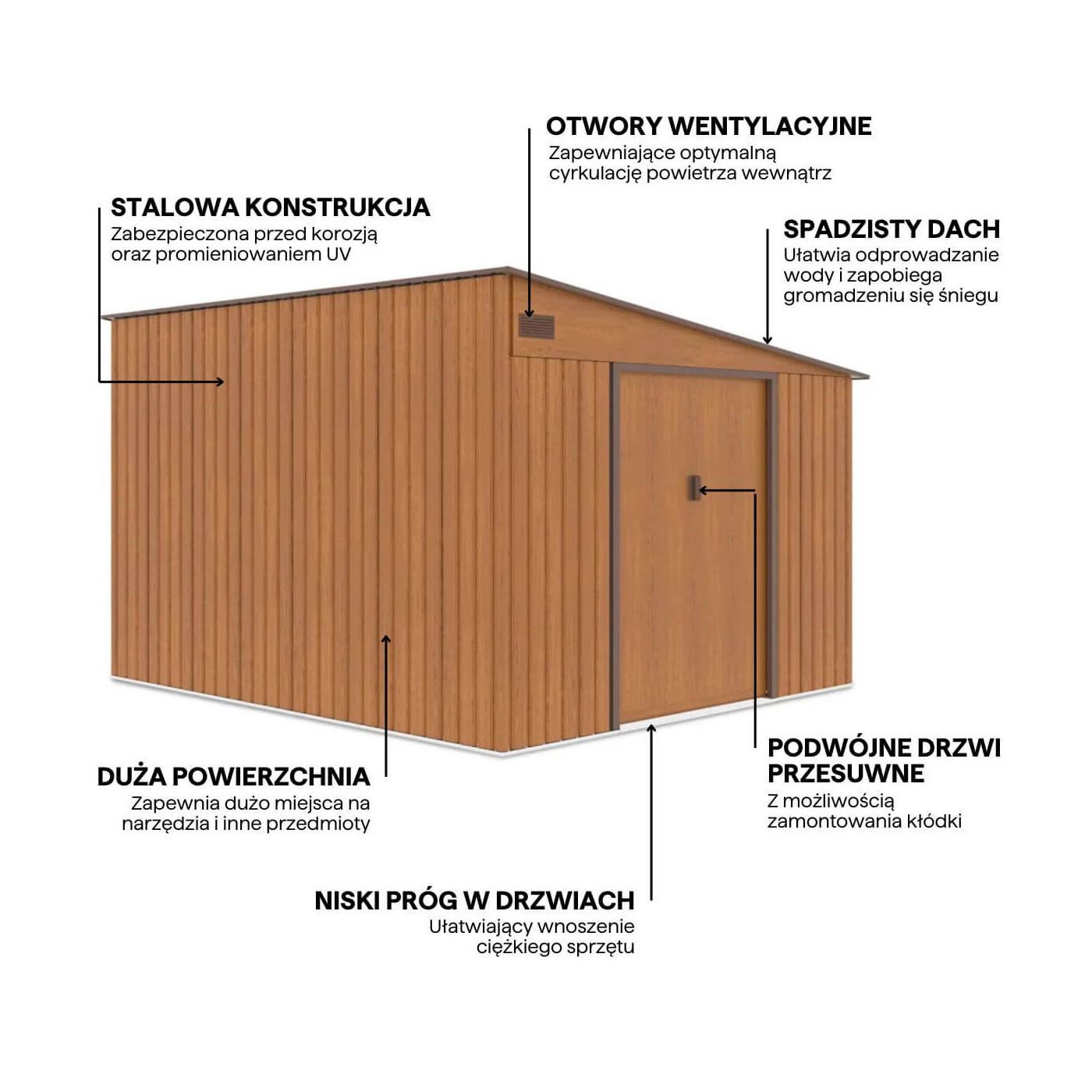 Grafika z detalami i cechami domku narzędziowego Jasper 279x321cm Oak Brown