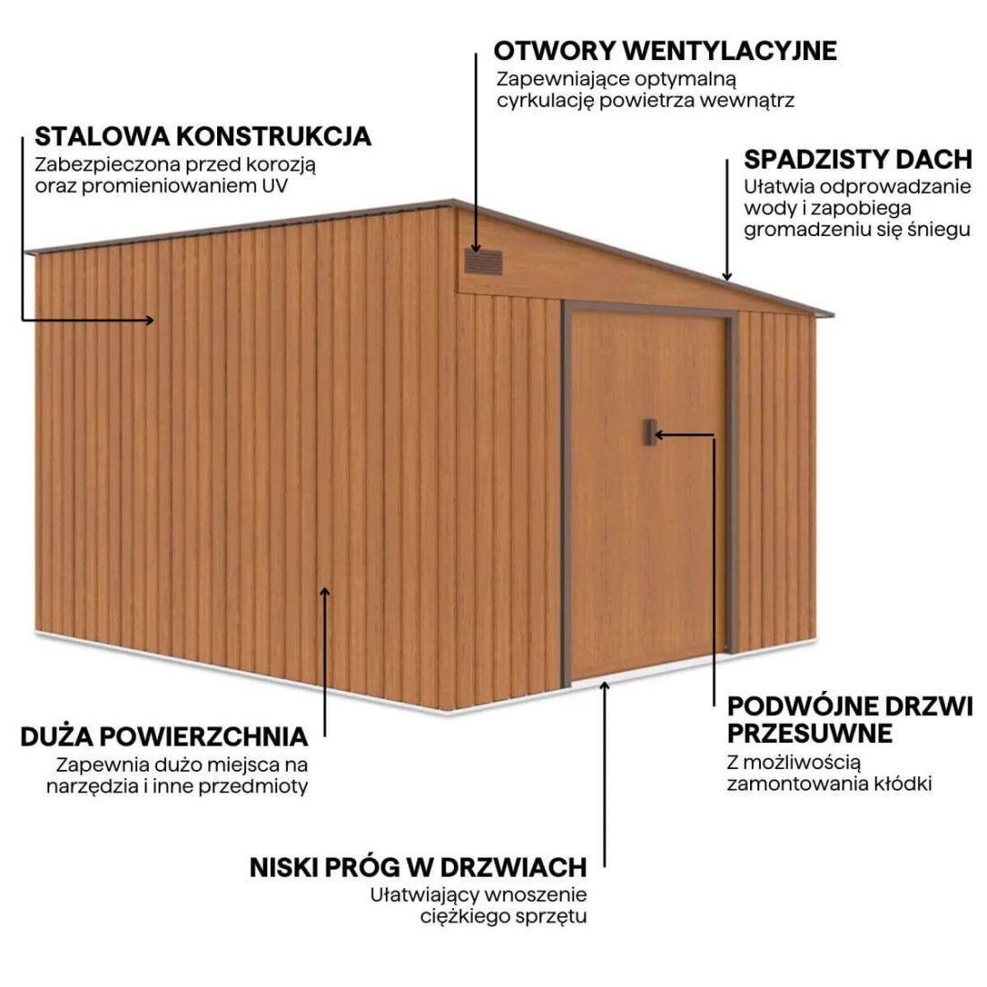 Grafika z detalami i cechami domku narzędziowego Jasper 279x321cm Oak Brown