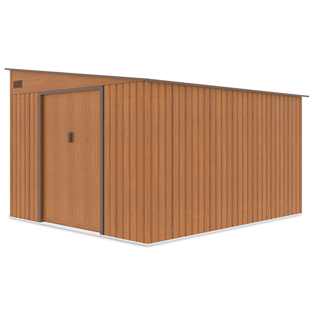 Widok na prawą stronę oraz przód domku ogrodowego JASPER 279x321cm Oak Brown