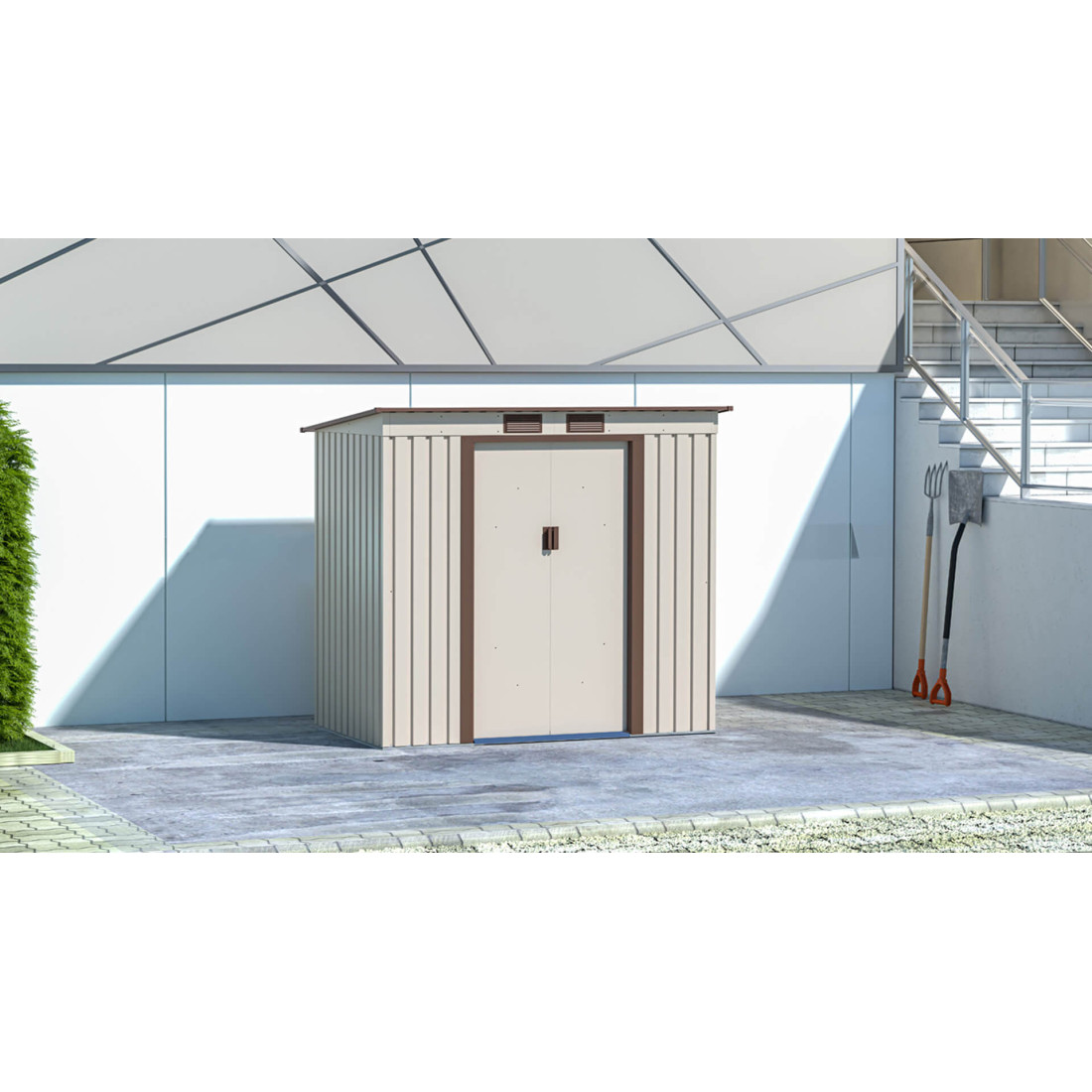 Rycina z wymiarami domku narzędziowego OREGON 201x121cm