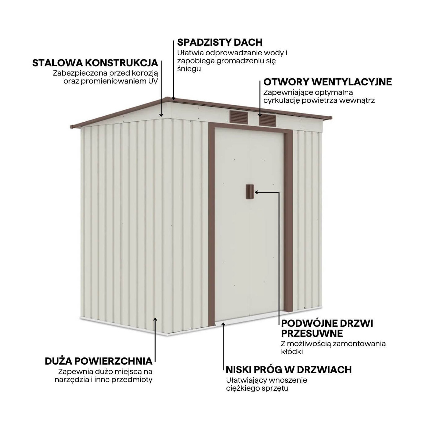 Aranżacja w ogrodzie domku na narzędzia OREGON 201x121cm Beige