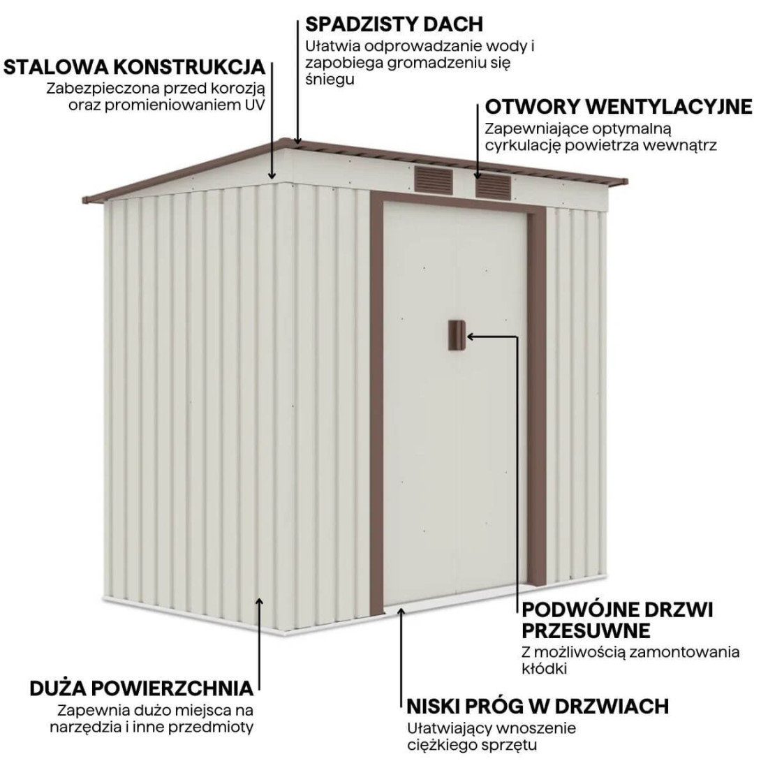 Aranżacja w ogrodzie domku na narzędzia OREGON 201x121cm Beige