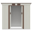 Widok na przednią ścianę i podwójne drzwi domku narzędziowego OREGON 201x121cm Beige