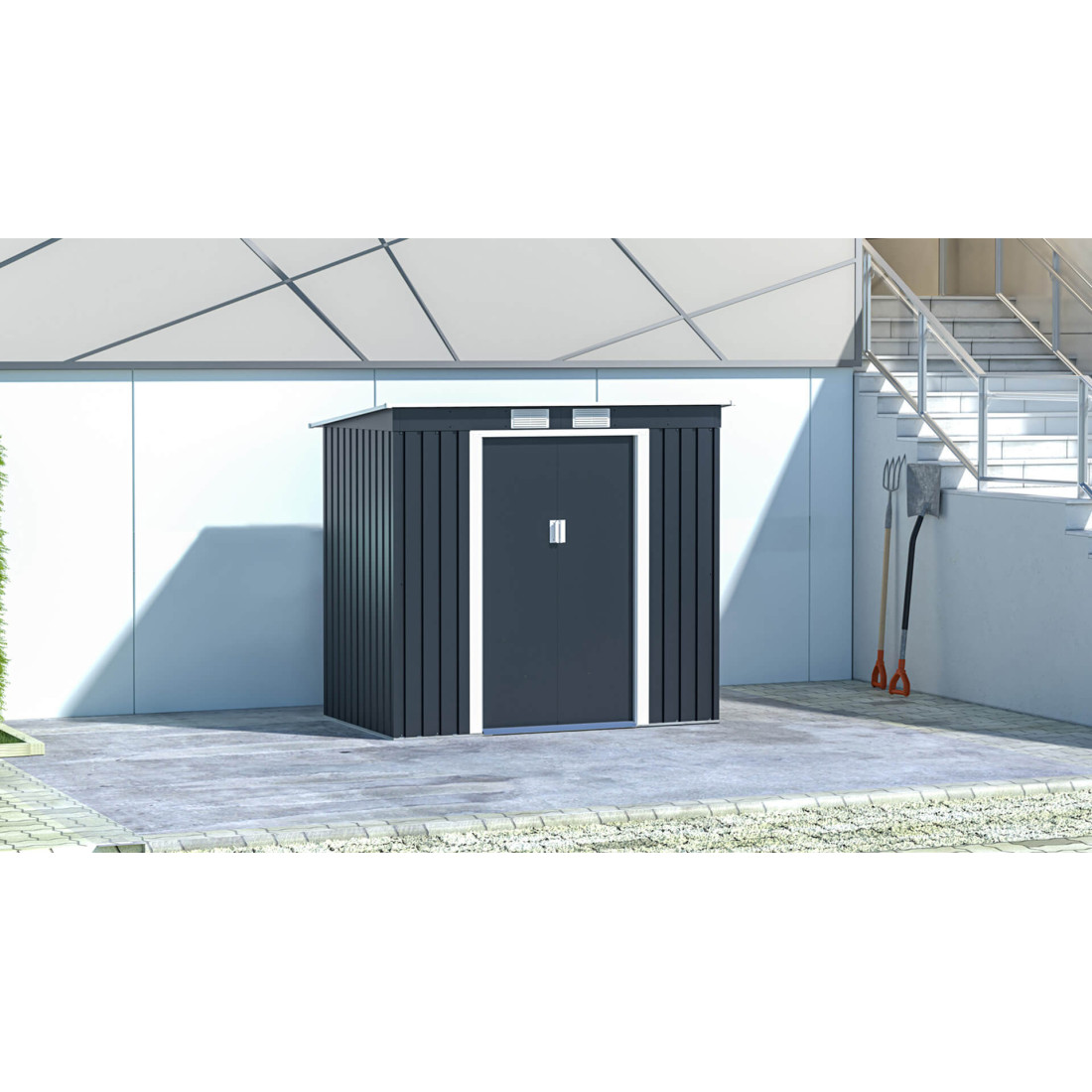 Aranżacja w ogrodzie domku na narzędzia OREGON 201x121cm Cold Grey 