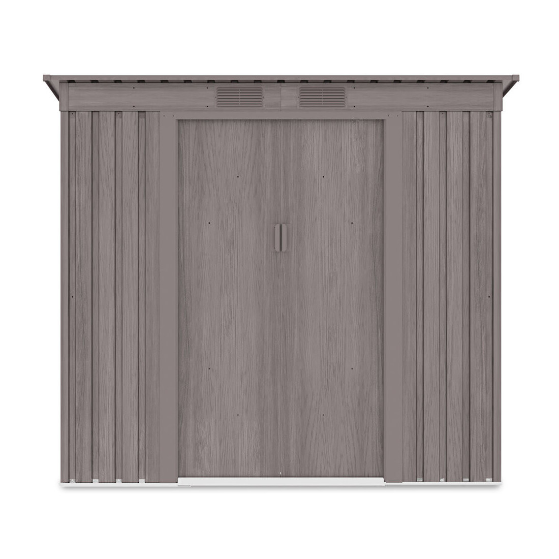 Widok na przednią ścianę i podwójne drzwi domku narzędziowego OREGON 201x121cm Light Wood