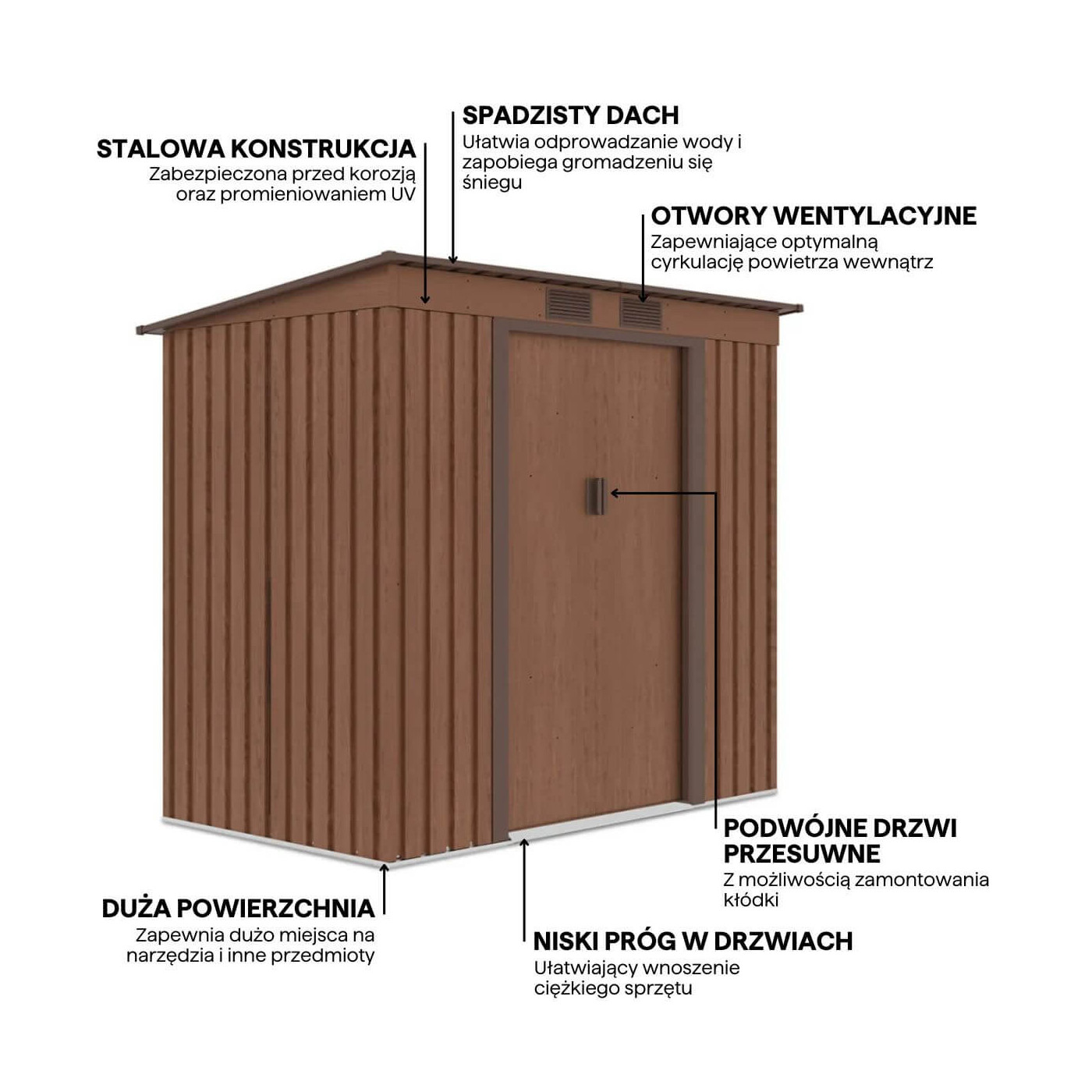 Grafika z detalami i cechami domku narzędziowego OREGON 201x121cm Walnut 