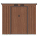 Widok na przednią ścianę i podwójne drzwi domku narzędziowego OREGON 201x121cm Walnut