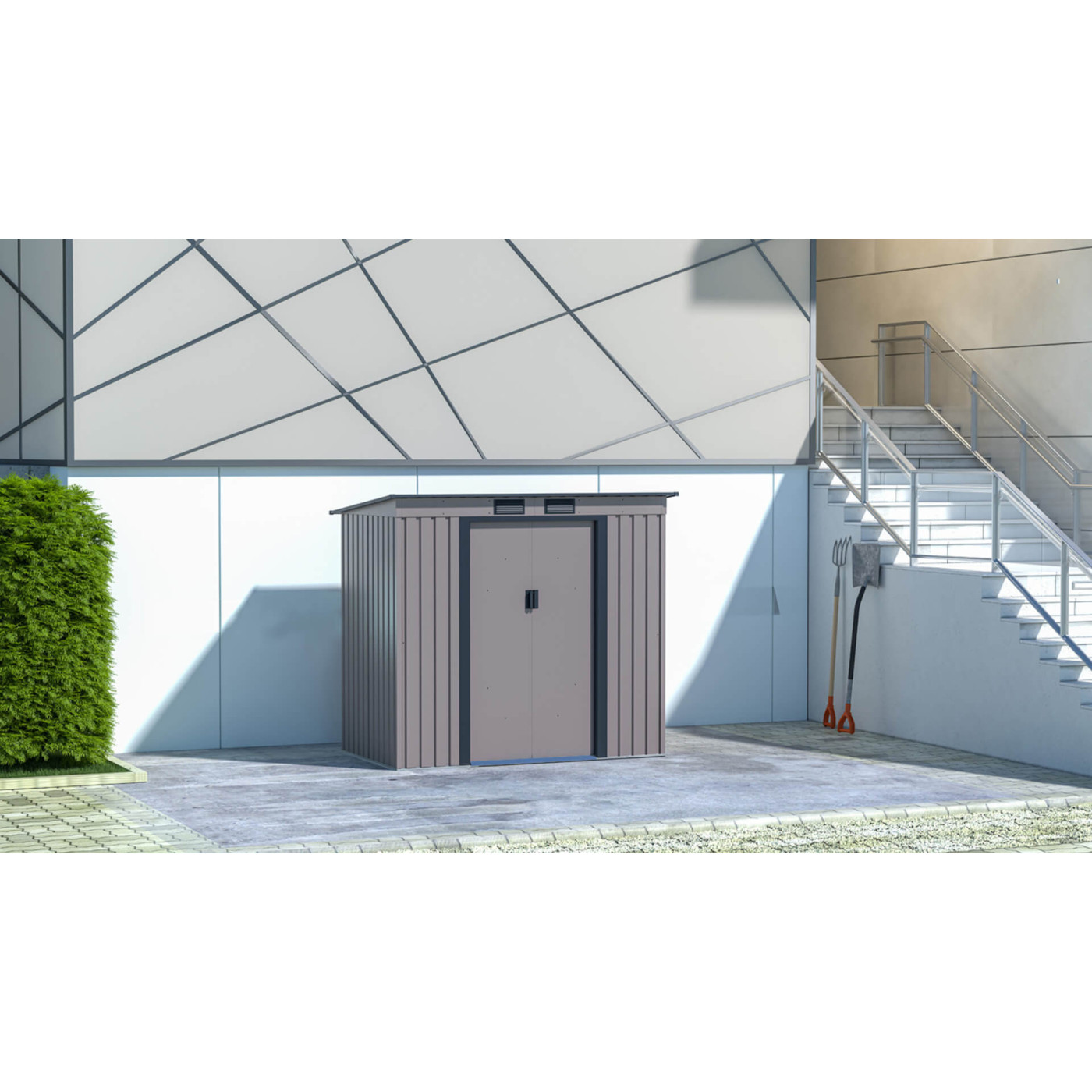 Aranżacja w ogrodzie domku na narzędzia OREGON 201x121cm Warm Grey