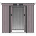 Widok na przód i wnętrze domku narzędziowego OREGON 201x121cm Warm Grey 