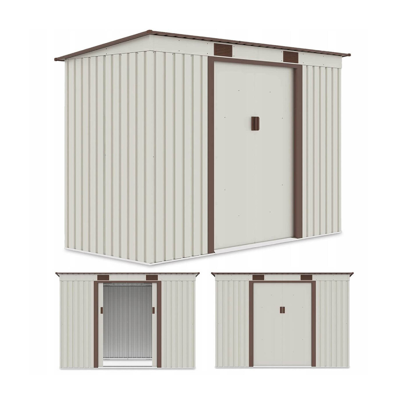 Zdjęcie z trzema rzutami domku narzędziowego OREGON 261x121cm Beige - Hardmaister