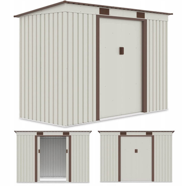 Zdjęcie z trzema rzutami domku narzędziowego OREGON 261x121cm Beige - Hardmaister
