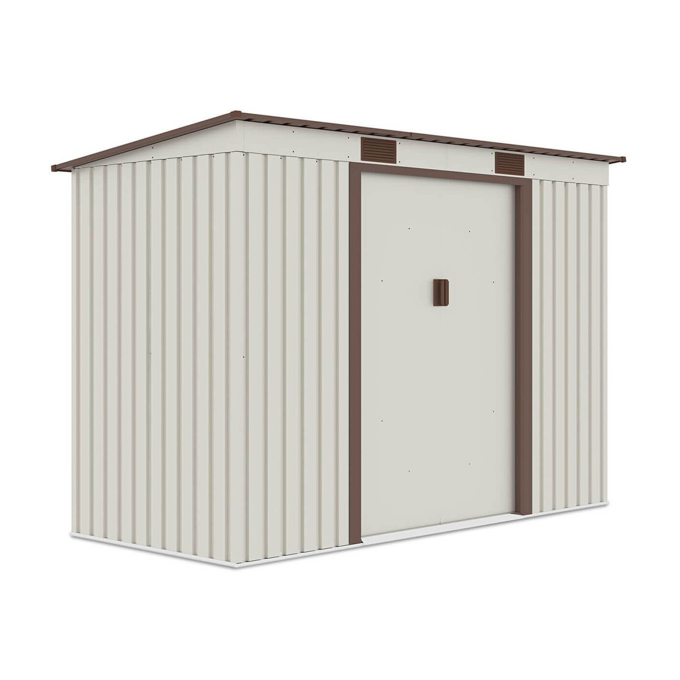 Widok z boku metalowego domku narzędziowego OREGON o wymiarach 261x121cm