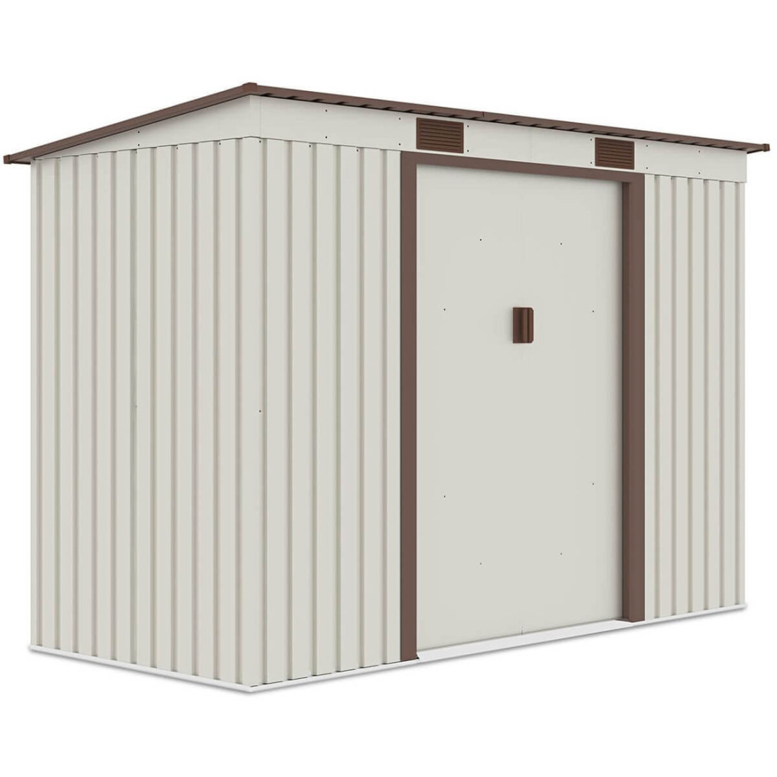 Widok z boku metalowego domku narzędziowego OREGON o wymiarach 261x121cm