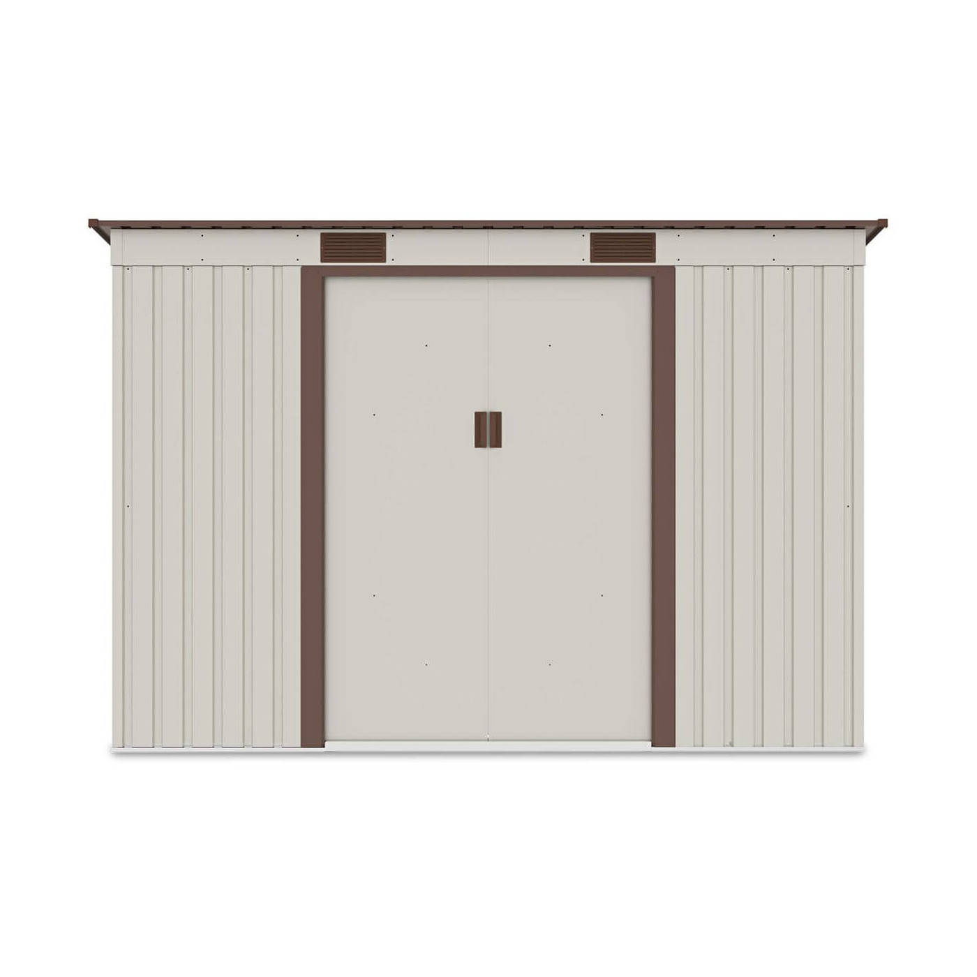 Widok z przodu domku narzędziowego OREGON 261x121cm w kolorze beżowym