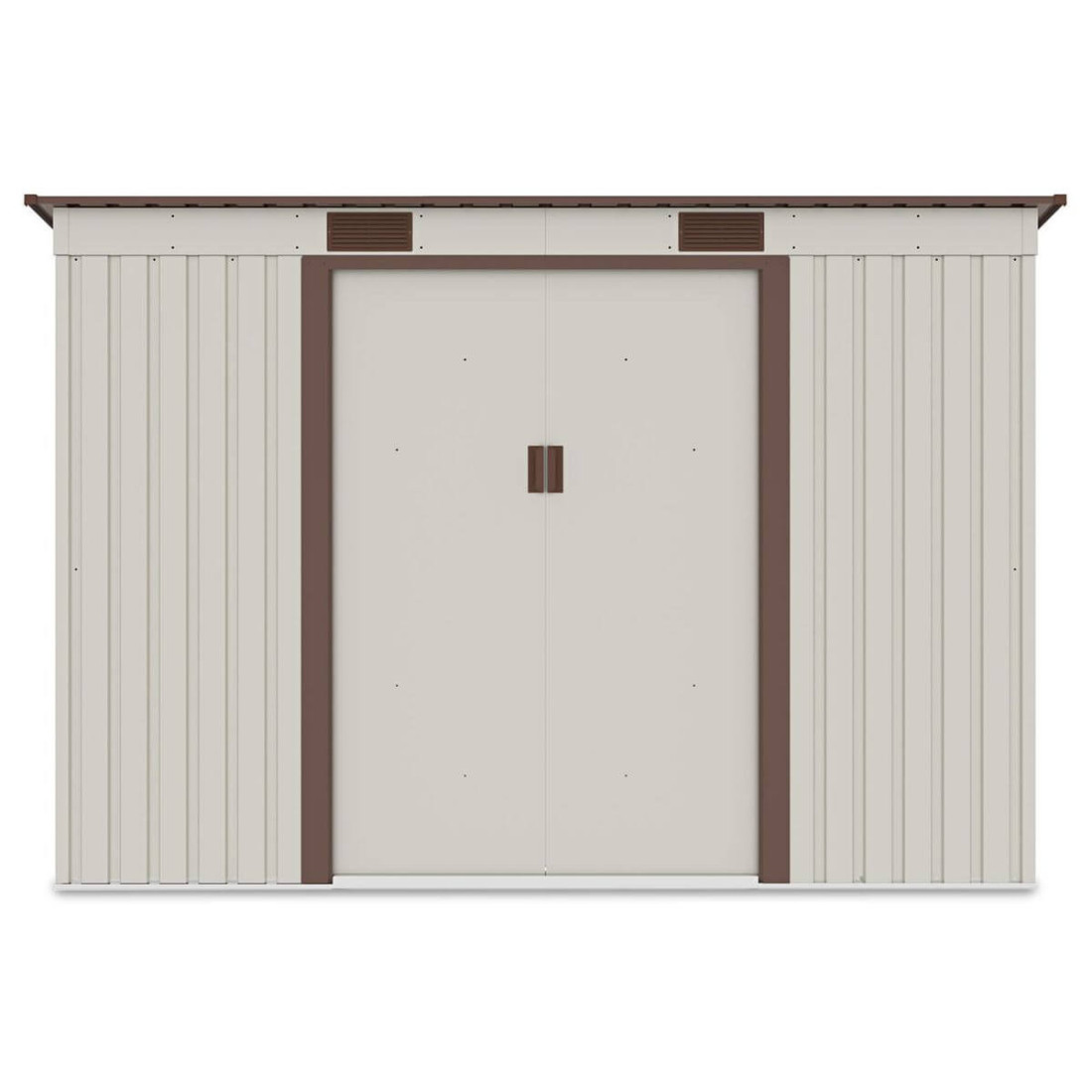 Widok z przodu domku narzędziowego OREGON 261x121cm w kolorze beżowym