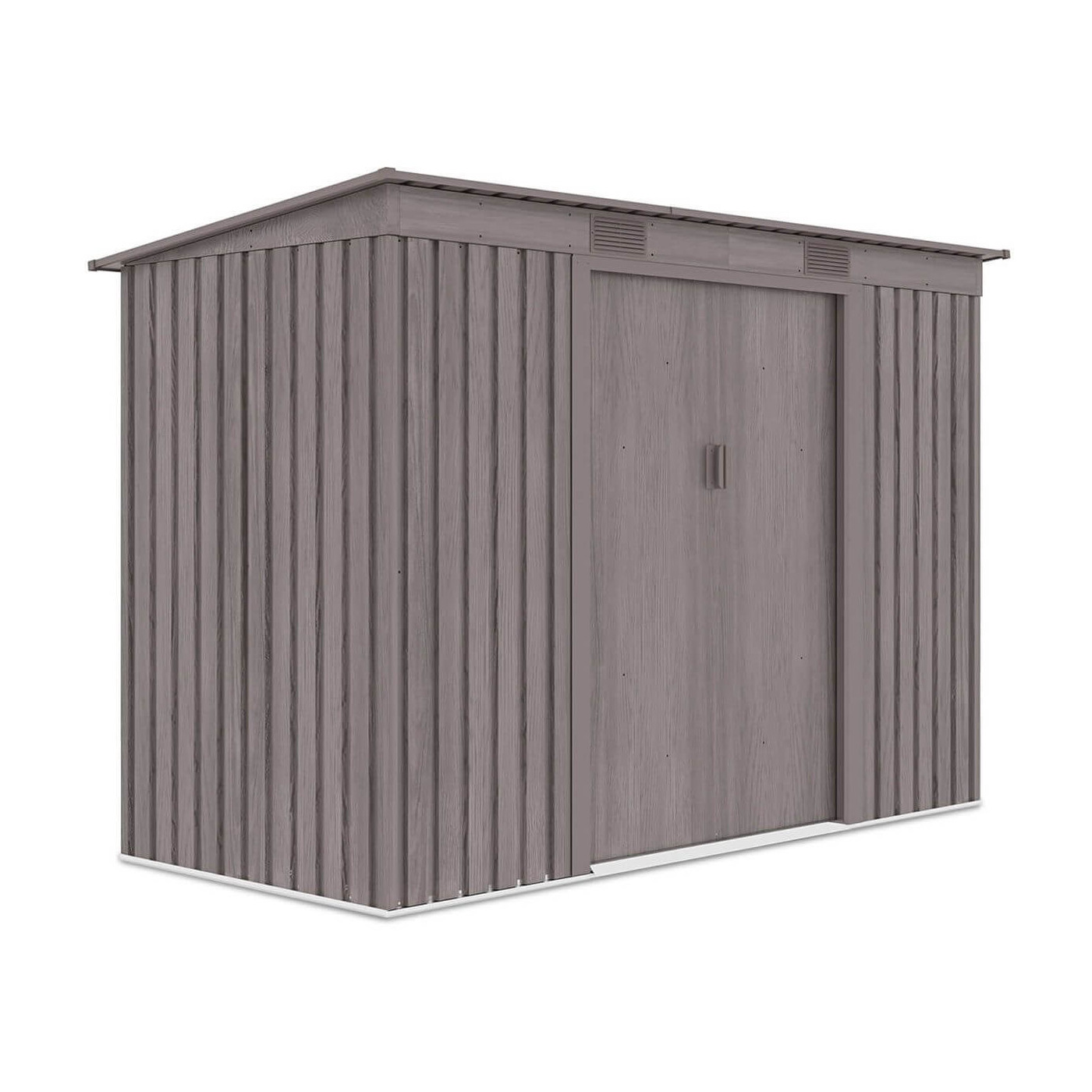 Widok z boku metalowego domku narzędziowego OREGON o wymiarach 261x121cm