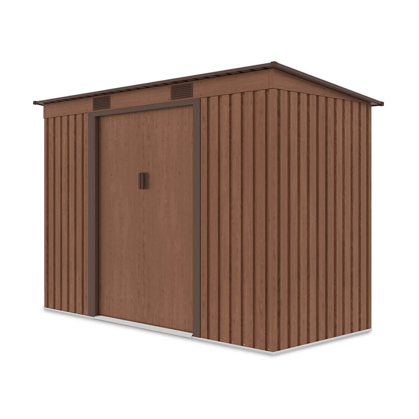 Widok z boku metalowego domku narzędziowego OREGON o wymiarach 261x121cm