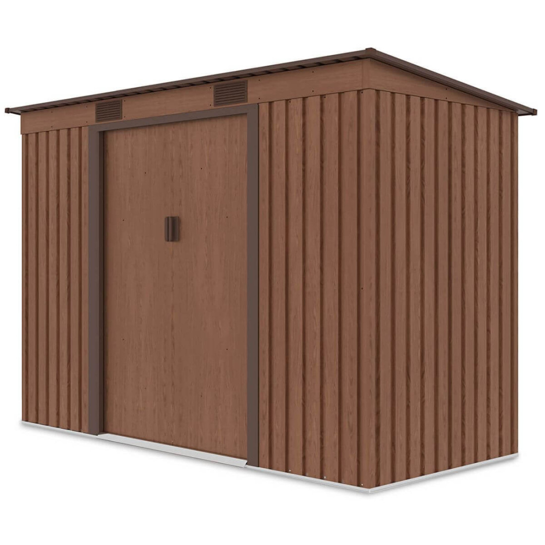 Widok z boku metalowego domku narzędziowego OREGON o wymiarach 261x121cm