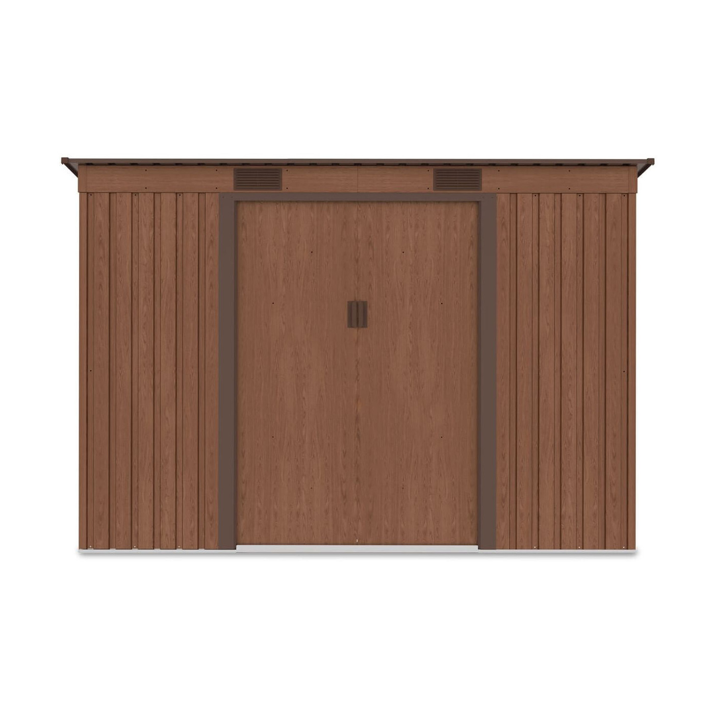 Widok z przodu domku narzędziowego OREGON 261x121cm w kolorze brązowym