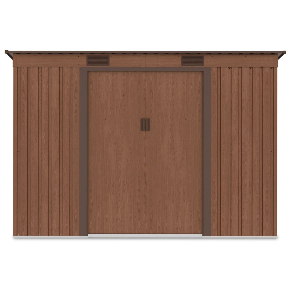 Widok z przodu domku narzędziowego OREGON 261x121cm w kolorze brązowym