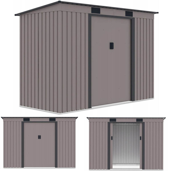 Zdjęcie z trzema rzutami domku narzędziowego OREGON 261x121cm Warm Grey - Hardmaister